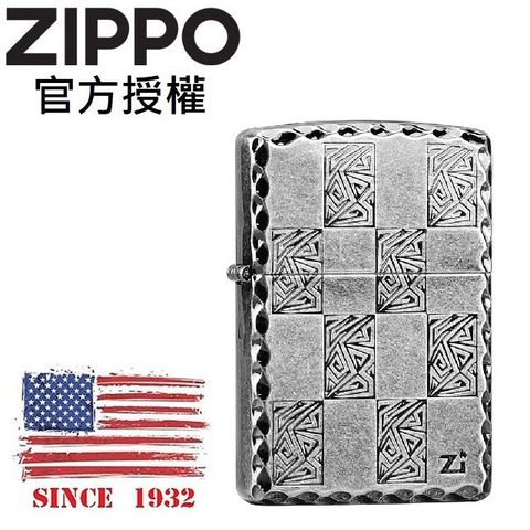 Zippo 【官方授權店】BLOCK 2 (SILVER) 英倫風格子(仿古銀)防風打火機