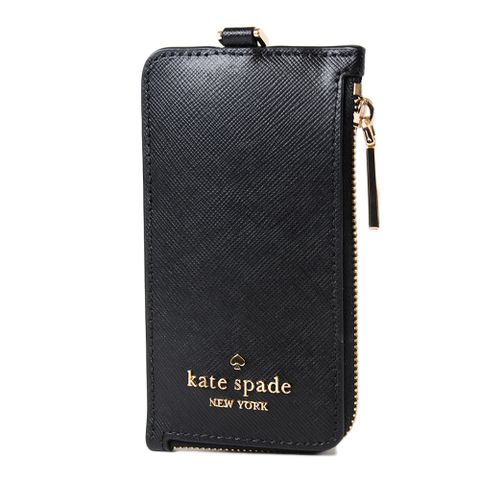 KATE SPADE Madison十字紋防刮識別證掛帶票卡夾-黑色