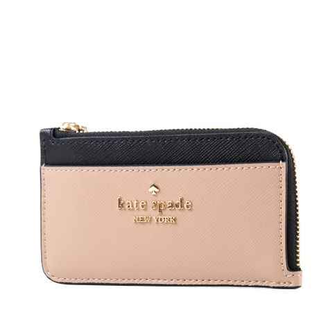 Kate Spade 拚色防刮十字紋證件零錢包-黑/奶茶色