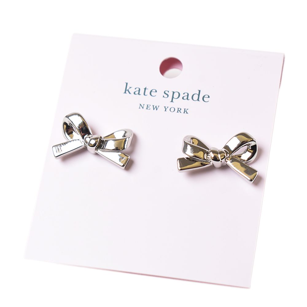 Kate Spade  蝴蝶結針式耳環-銀色