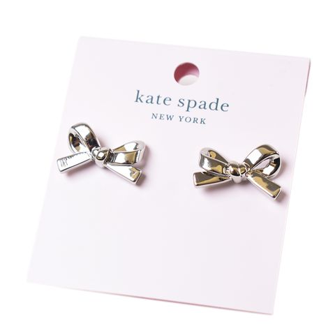 Kate Spade 蝴蝶結針式耳環-銀色