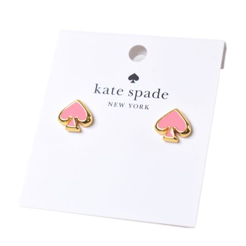 Kate Spade 琺瑯桃心針式耳環-櫻花粉