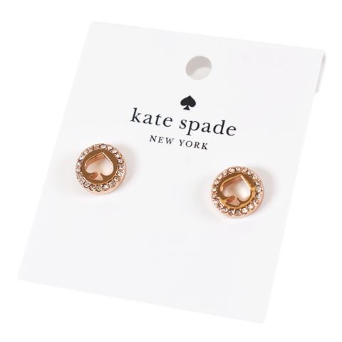 Kate Spade 縷空桃心水鑽針式耳環-玫瑰金