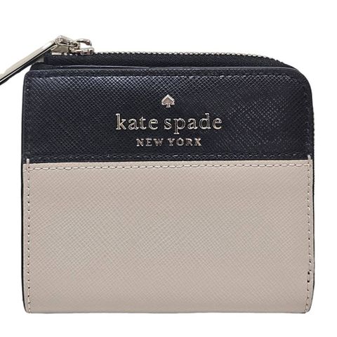 Kate Spade ks 金字LOGO雙色防刮皮革壓扣短夾