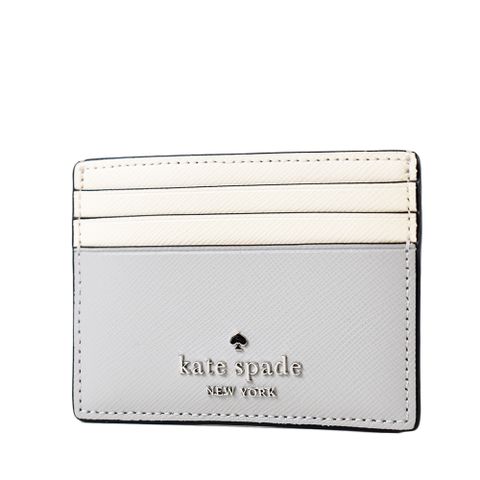 Kate Spade 拚色十字紋防刮名片夾-灰/白