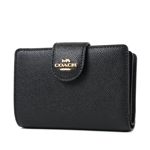  COACH 立體馬車防刮皮革釦式中夾-黑色