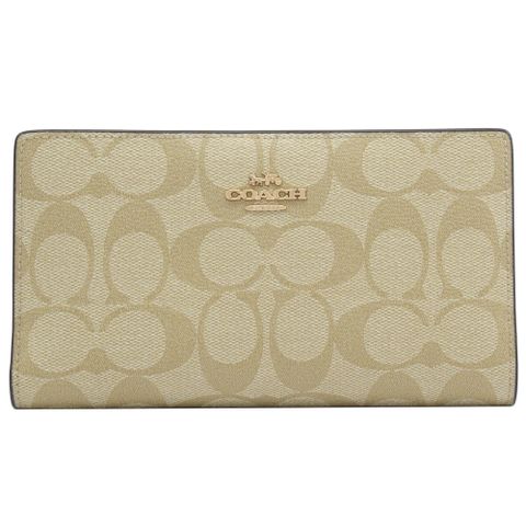 COACH C8714 經典老花LOGO多卡扣式拉鍊中夾.卡其