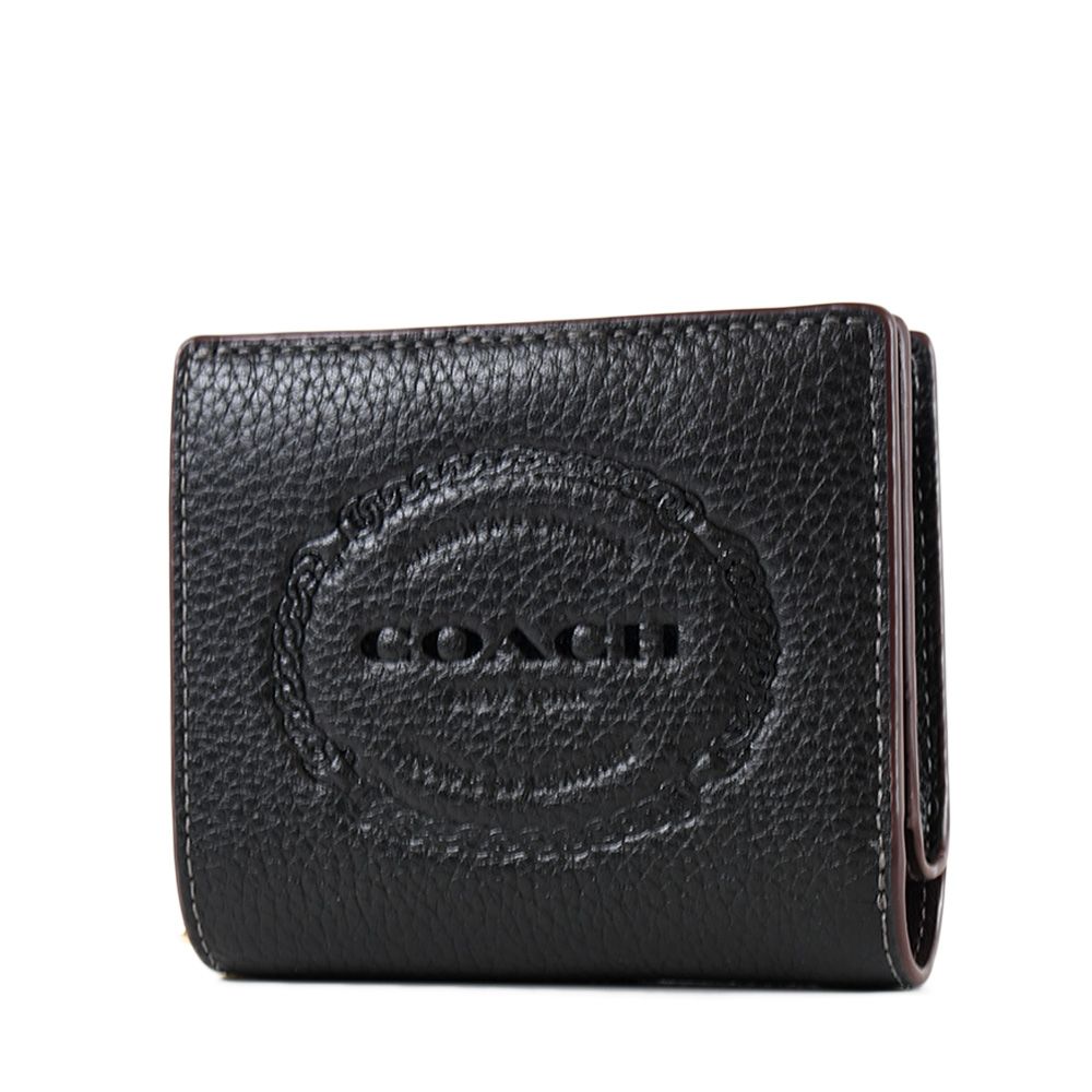 COACH 蔻馳  浮雕LOGO荔枝紋對開釦式短夾-黑色
