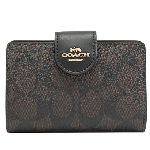 COACH C0082 馬車LOGO字母造型零錢中夾.深咖