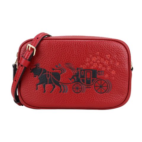 COACH 新年牛車荔枝紋皮革斜背/腰包(紅)