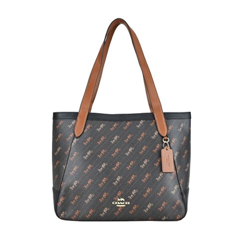 COACH 印花馬車撞色皮革肩背包(黑)