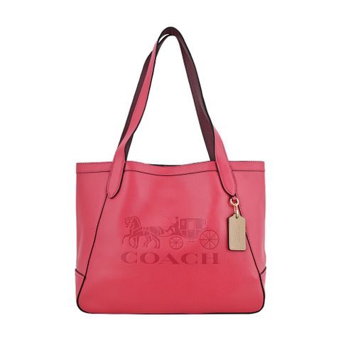 COACH 壓印馬車荔枝紋皮革肩背包(復古紫紅)