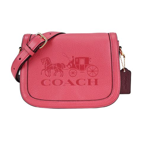 COACH 壓印馬車LOGO牛皮斜背包(復古紫紅)
