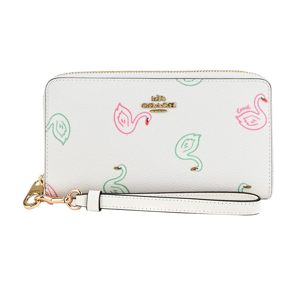 COACH 蔻馳  經典馬車LOGO天鵝印花拉鍊長夾(白)