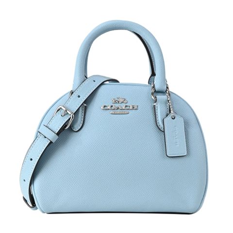 COACH 經典馬車素面防刮手提/斜背兩用貝殼包(冰藍)