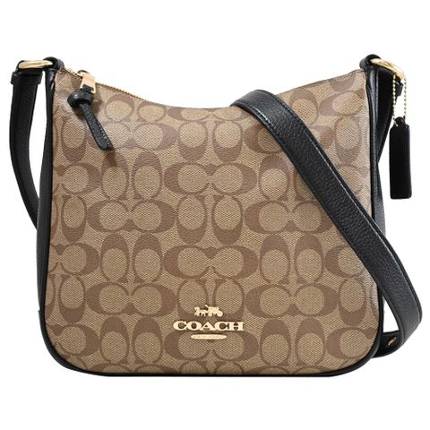 COACH C1649 ELLIE 經典PVC印花拼接皮革斜背包.卡其/黑