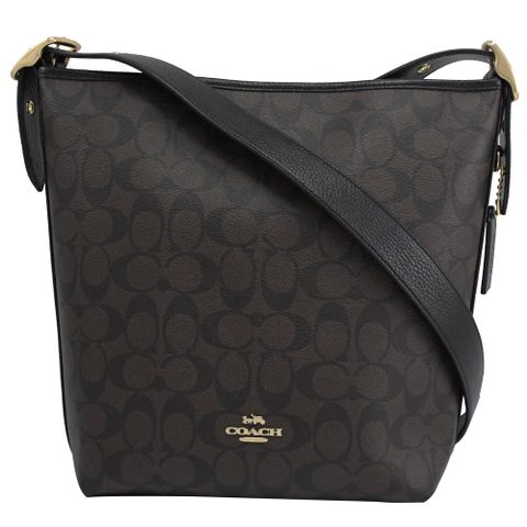 COACH C2819 Val Duffle 印花拼接皮革斜背包.深咖/黑