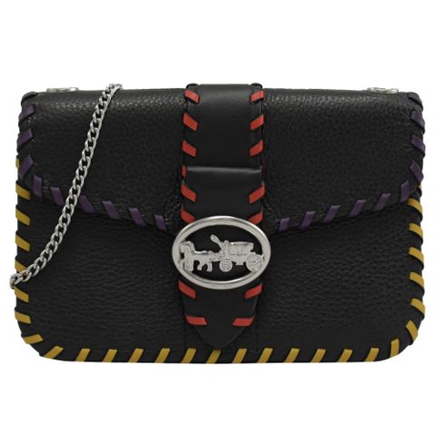 COACH C6004 經典馬車LOGO編織造型斜背鍊包.黑