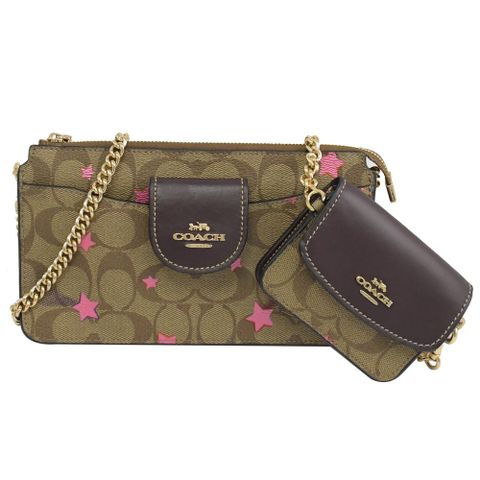COACH C7288 POPPY 金屬LOGO星形印花斜背鍊包.駝咖