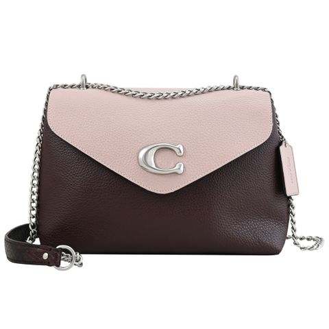 COACH C7952 Tammie 金屬C LOGO撞色斜背鍊包.粉紫