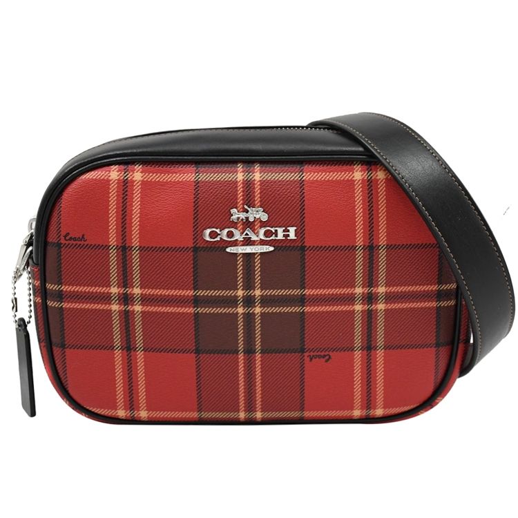 COACH 蔻馳  JAMIE 經典LOGO格紋相機包.紅/黑