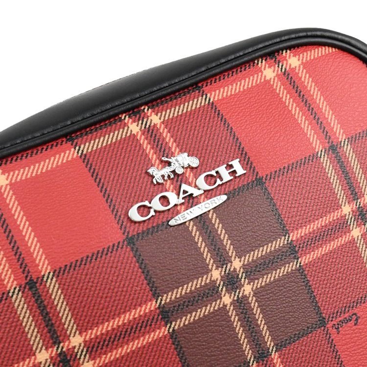 COACH 蔻馳  JAMIE 經典LOGO格紋相機包.紅/黑