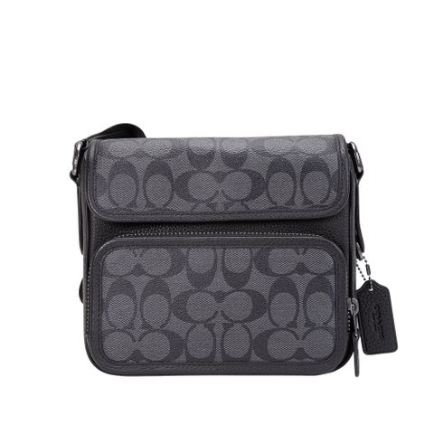【COACH】 Sullivan 雙C滿版翻蓋相機包(黑/灰)