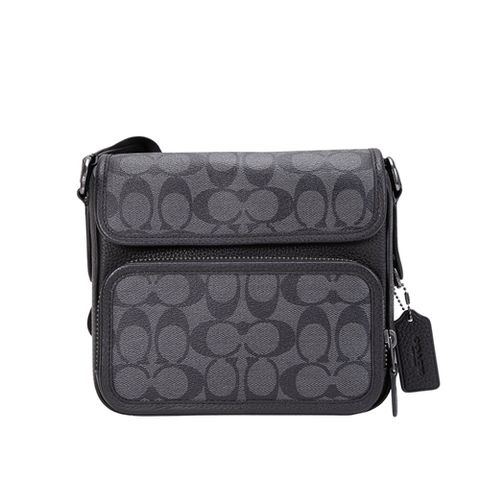 【COACH】 Sullivan 雙C滿版翻蓋相機包(黑/灰)