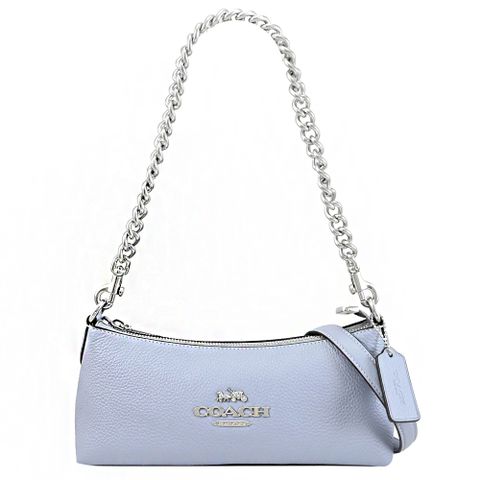 COACH CL407 金屬LOGO荔枝皮革鍊帶兩用包.灰藍