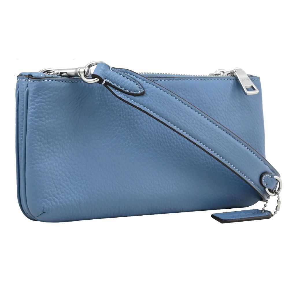 COACH 蔻馳 CJ789 馬車LOGO雙層拉鍊斜背包.淡藍