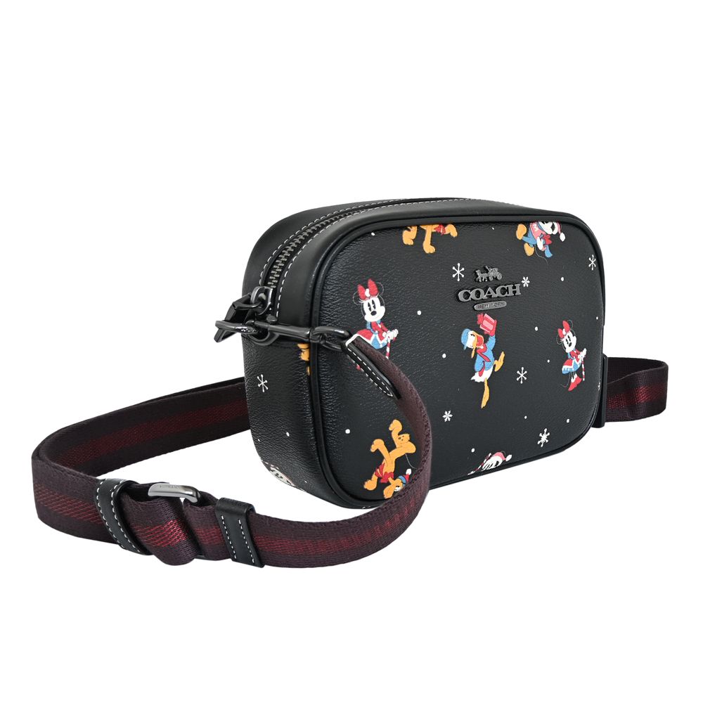 COACH 蔻馳  DISNEY黑色雪花卡通角色迷你小款斜背相機包