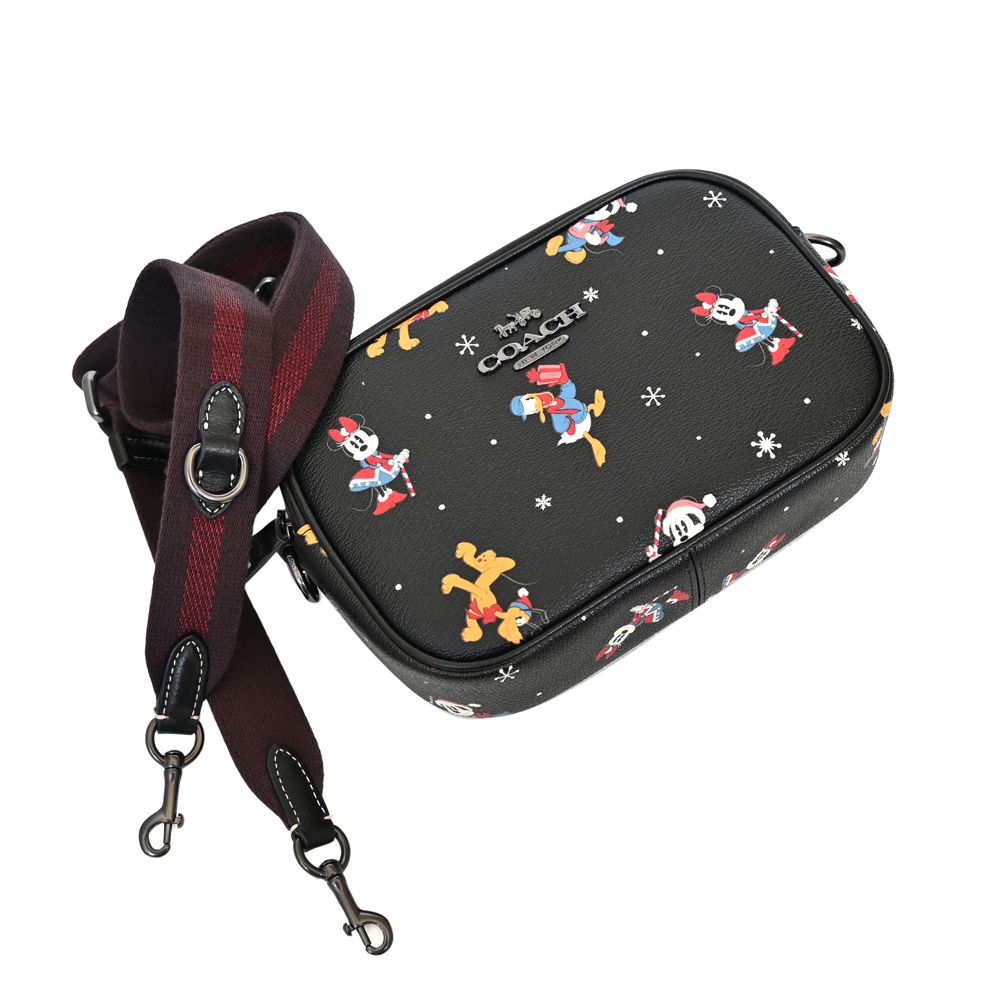 COACH 蔻馳  DISNEY黑色雪花卡通角色迷你小款斜背相機包