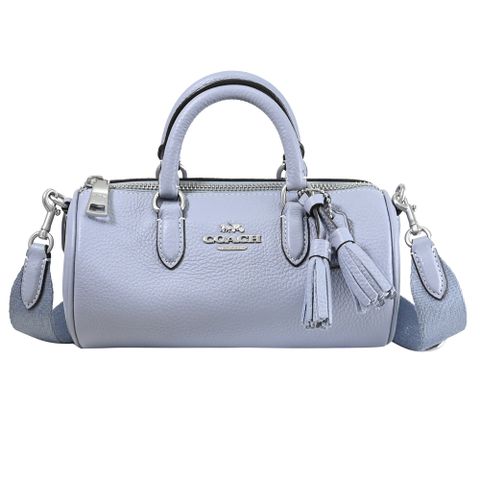COACH CJ571 馬車LOGO荔枝皮革兩用圓筒包.灰藍