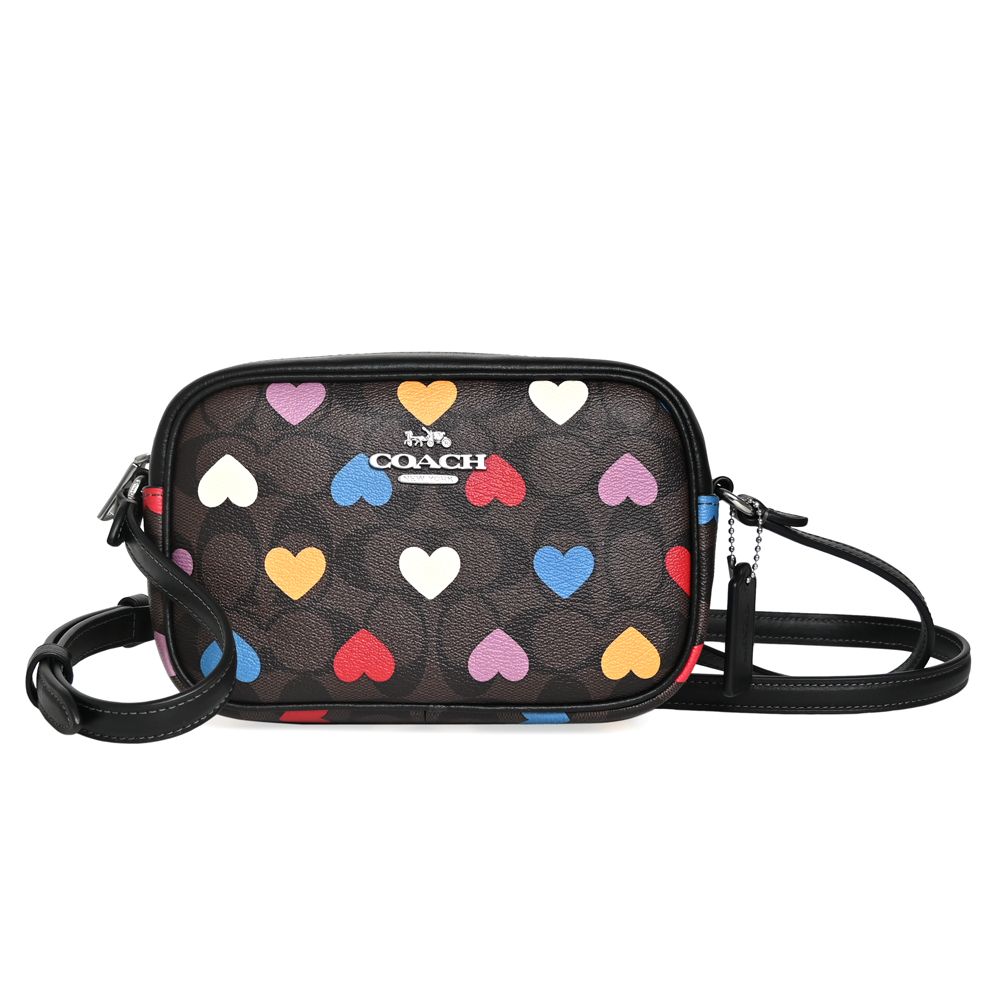 COACH 蔻馳 深咖C Logo愛心彩印迷你小款斜背相機包