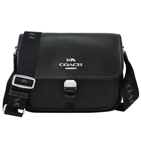 COACH CR098 Pace 金屬LOGO翻蓋斜背方包/郵差包.黑