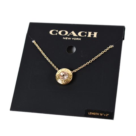 COACH 圓牌C字水鑽鎖骨鍊-金色