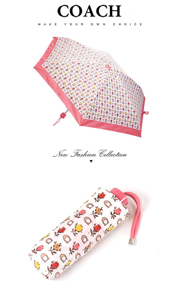 COACH 花朵輕量型折疊晴雨傘-粉色- PChome 24h購物
