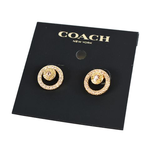 COACH 鏤空圓圈水鑽針式耳環-金色