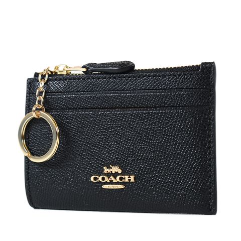 COACH 蔻馳 金字防刮皮革證件鑰匙零錢包-黑色