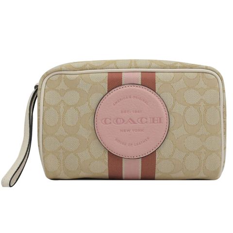 COACH 蔻馳 【福利品】 C4582 經典印花圓標LOGO手提萬用包.卡其/粉