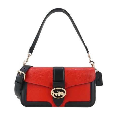 COACH 浮雕LOGO撞色皮革肩背/斜背兩用酒神包(紅黑白)