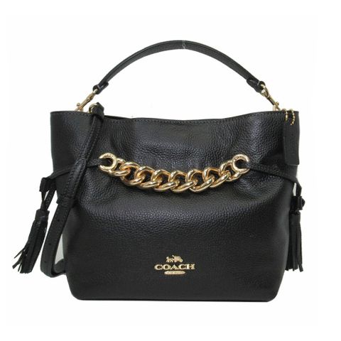 COACH ANDY 鏈鎖卵石皮革斜背/兩用福袋包(黑)