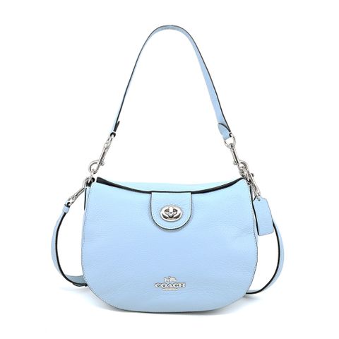 COACH ELLA 轉釦荔枝皮革肩背/斜兩用包(瀑布藍)