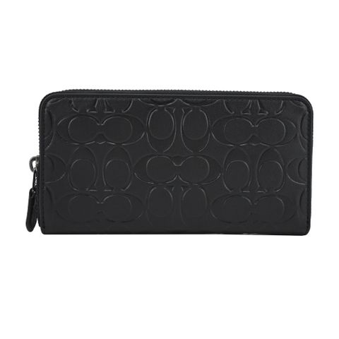 COACH 立體浮雕logo皮革ㄇ字拉鍊長夾(黑)
