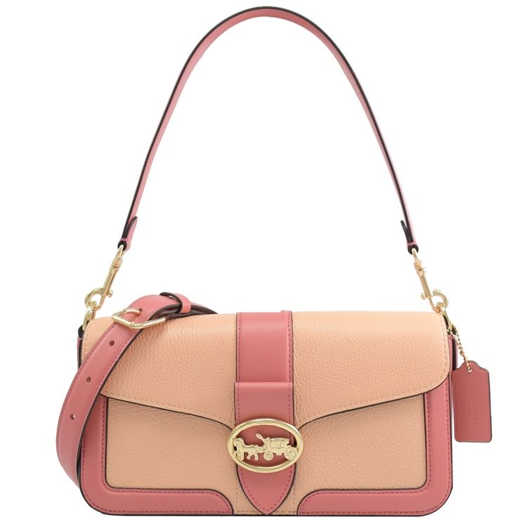 COACH 蔻馳  Georgie 馬車LOGO荔枝紋兩用酒神包.玫粉