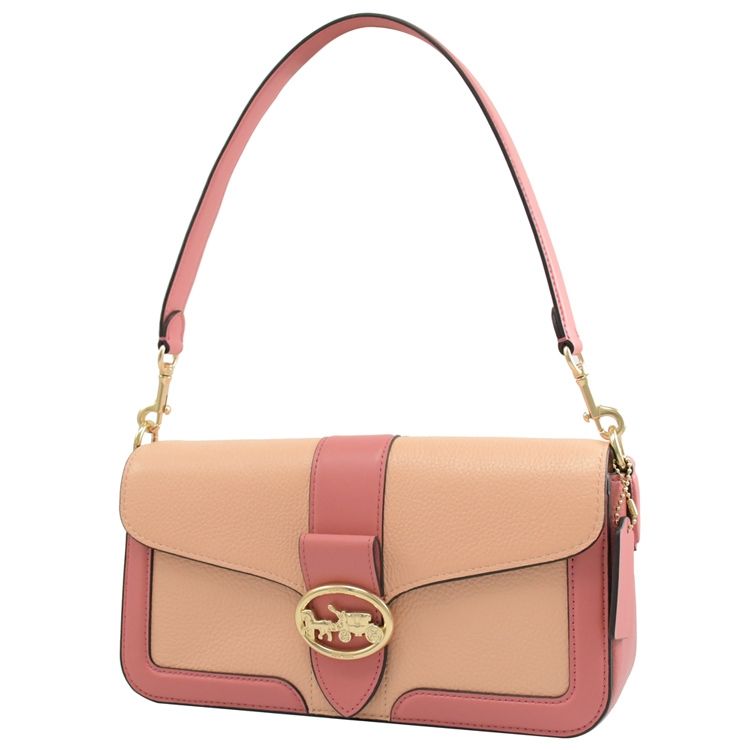 COACH 蔻馳  Georgie 馬車LOGO荔枝紋兩用酒神包.玫粉