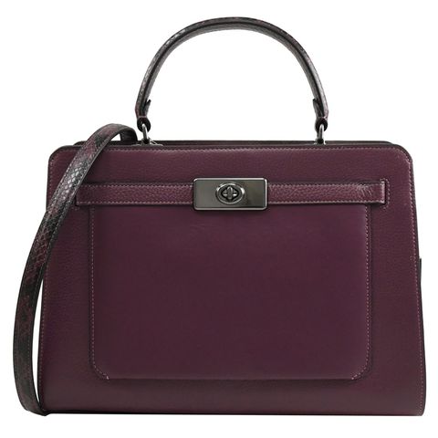 COACH 蔻馳 Lane Carryall 轉釦絨面拼皮兩用包.酒紅