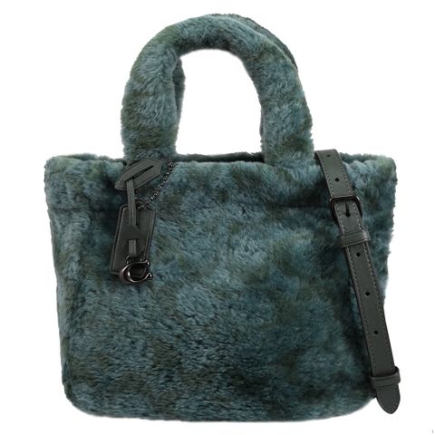 COACH 蔻馳 C LOGO花紋絨毛兩用小托特包.墨綠