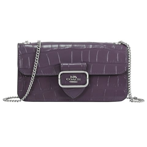 COACH CN380 Morgan 經典鱷魚紋皮革翻蓋斜背鍊包.深紫