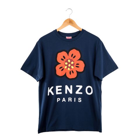 Kenzo X Nigo 聯名新款海棠花圖騰可愛英文字母短䄂寬版男款T恤 (藍色)